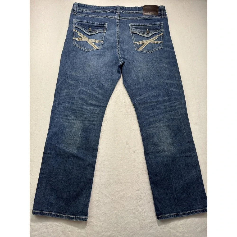 Axel Slim Boot Jeans Mens 38x32 Blue Denim Bootcut Stretch Embroidered Pockets